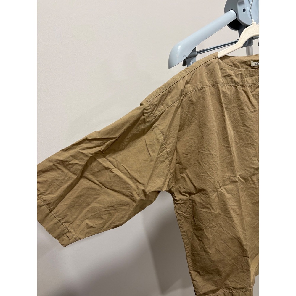 Black Crane Boat Neck Top Boxy Oversized Clay Tan Brown Size Small 100% Cotton - Picture 4 of 9